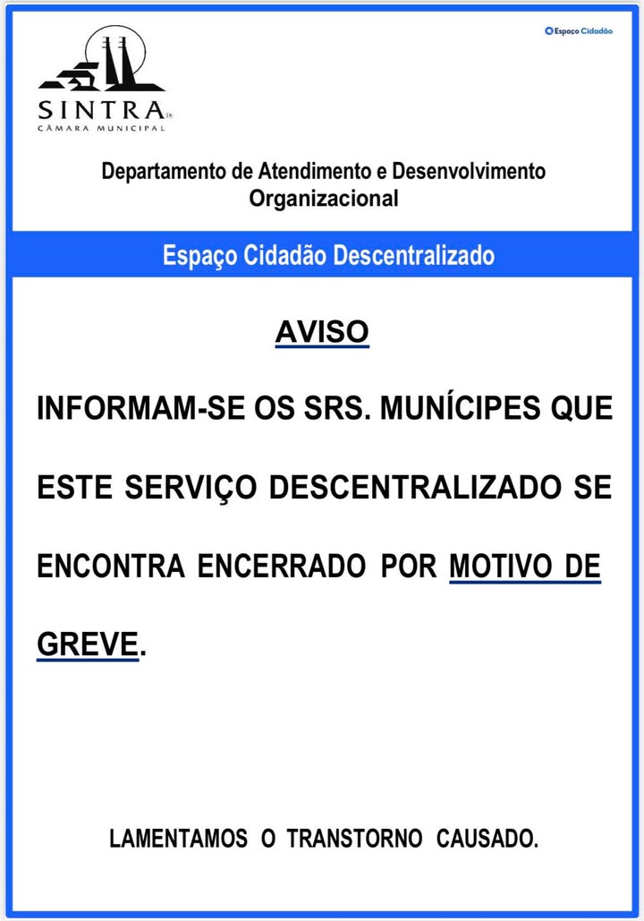 Espaço do Cidadão Descentralizado encerrado hoje por motivo de greve