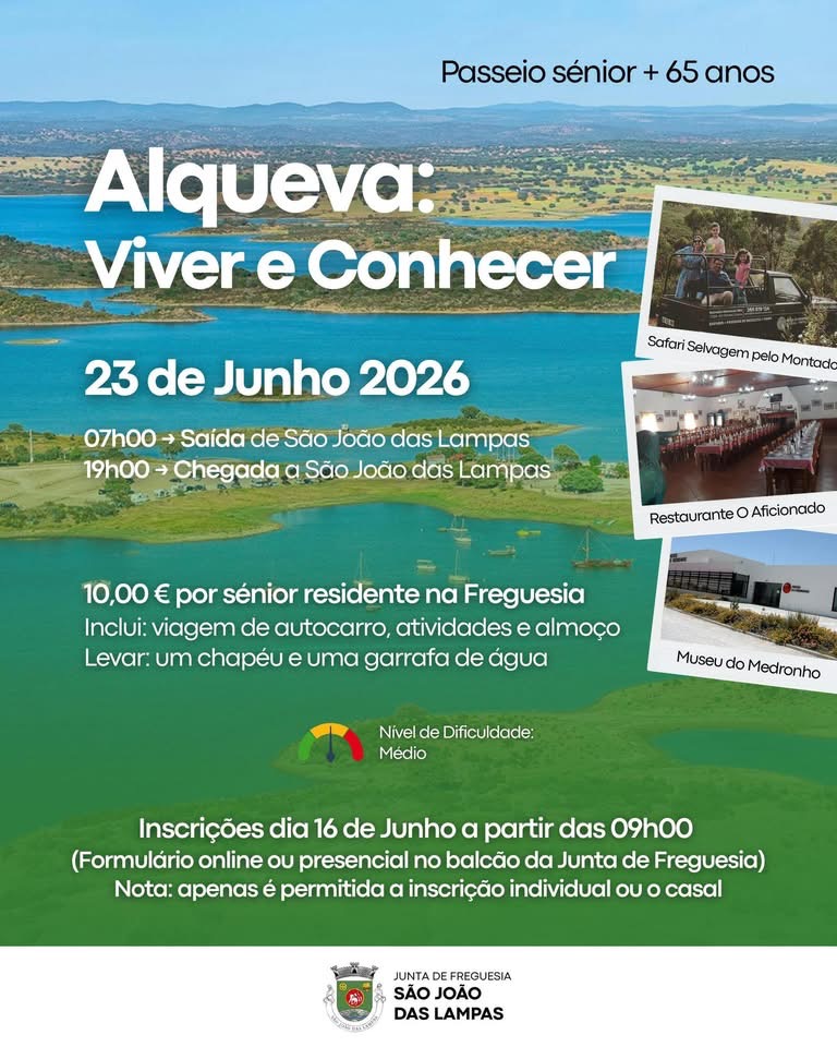 Passeio Sénior ao Alqueva: inscrições abertas a 16 de junho